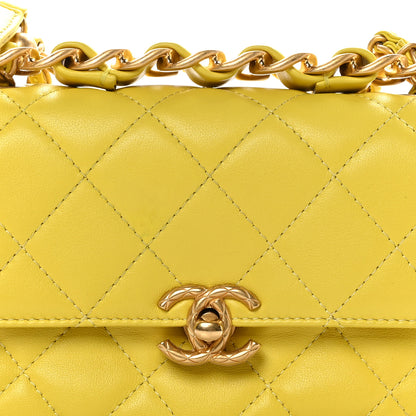 Chanel Lambskin Quilted CC Chain Bar Top Handle Flap Yellow 8 of 11