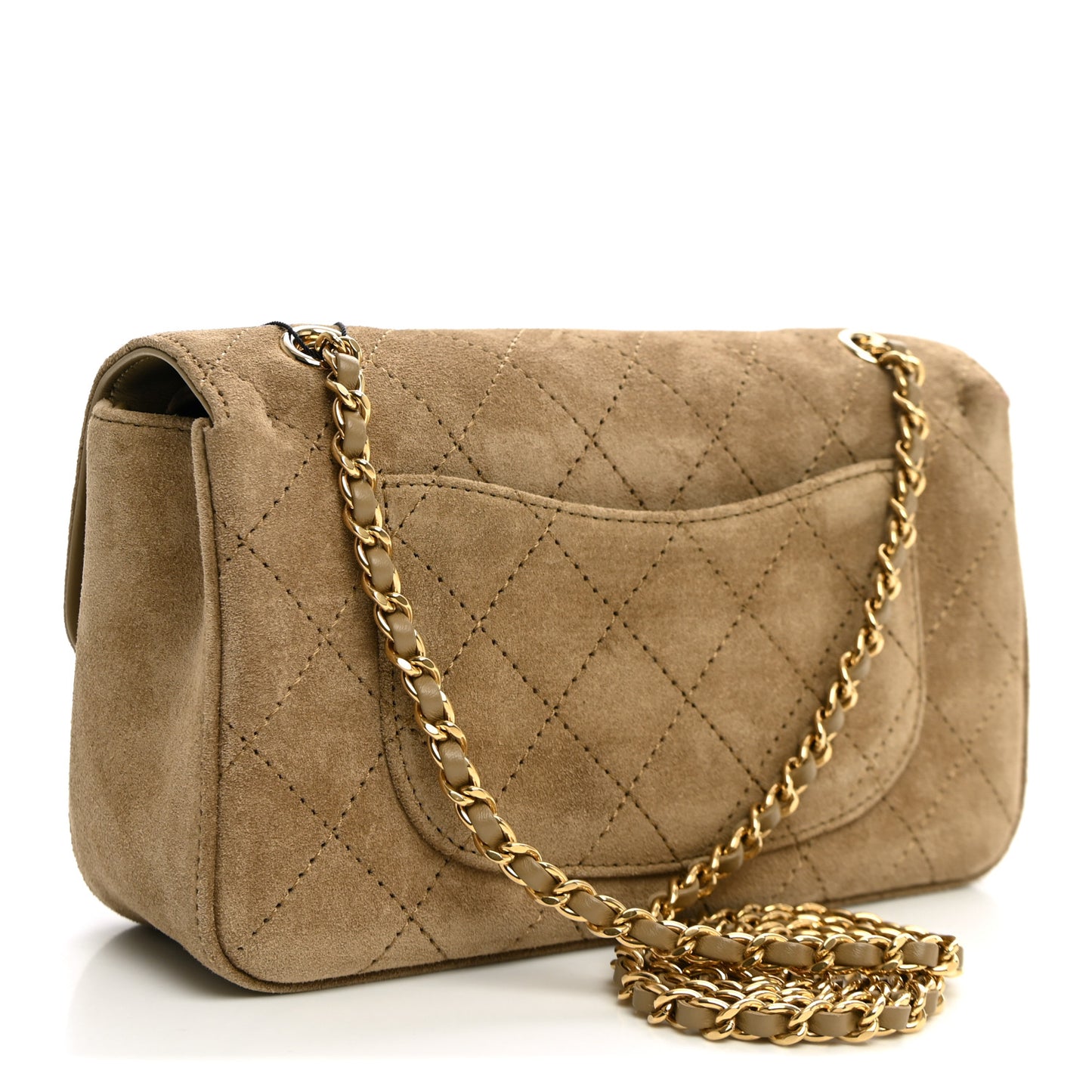 Suede Calfskin Mini Souplissimo Flap Dark Beige