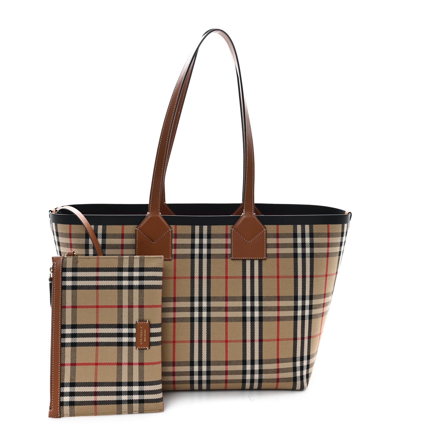 Burberry Cotton Vintage Check Medium London Tote Bag Briar Brown