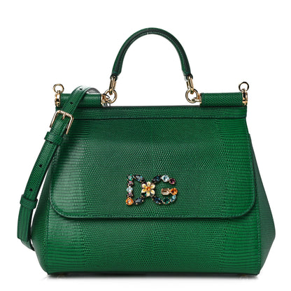 Dolce & Gabbana Stampa Iguana Crystal Medium Miss Sicily Satchel Green 1 of 10