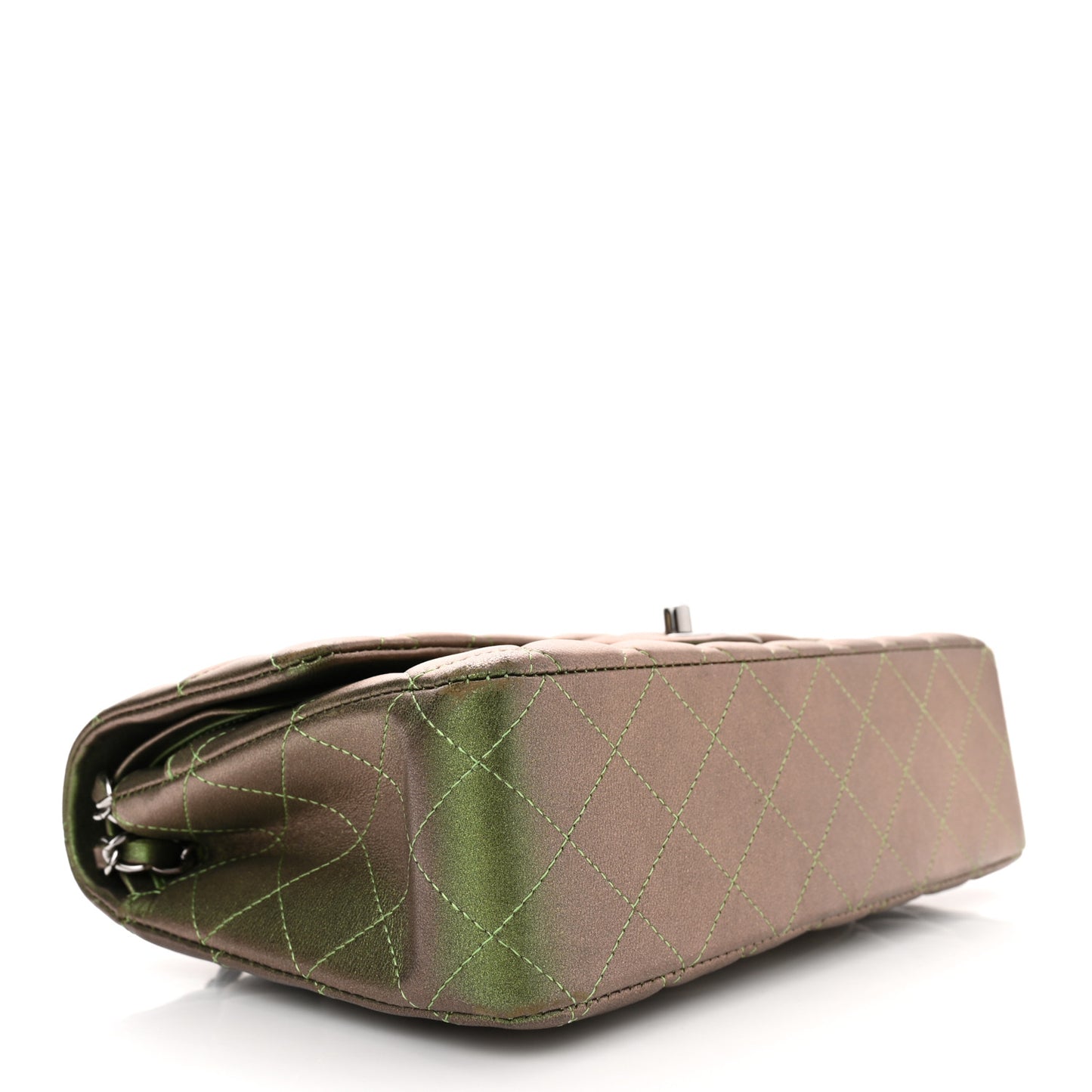 Iridescent Lambskin Quilted Medium Double Flap Green