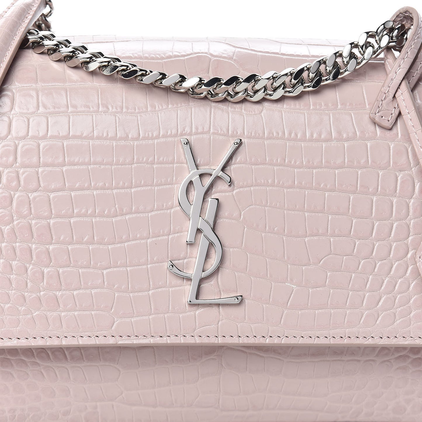 Calfskin Crocodile Embossed Medium Monogram Sunset Powder Pink