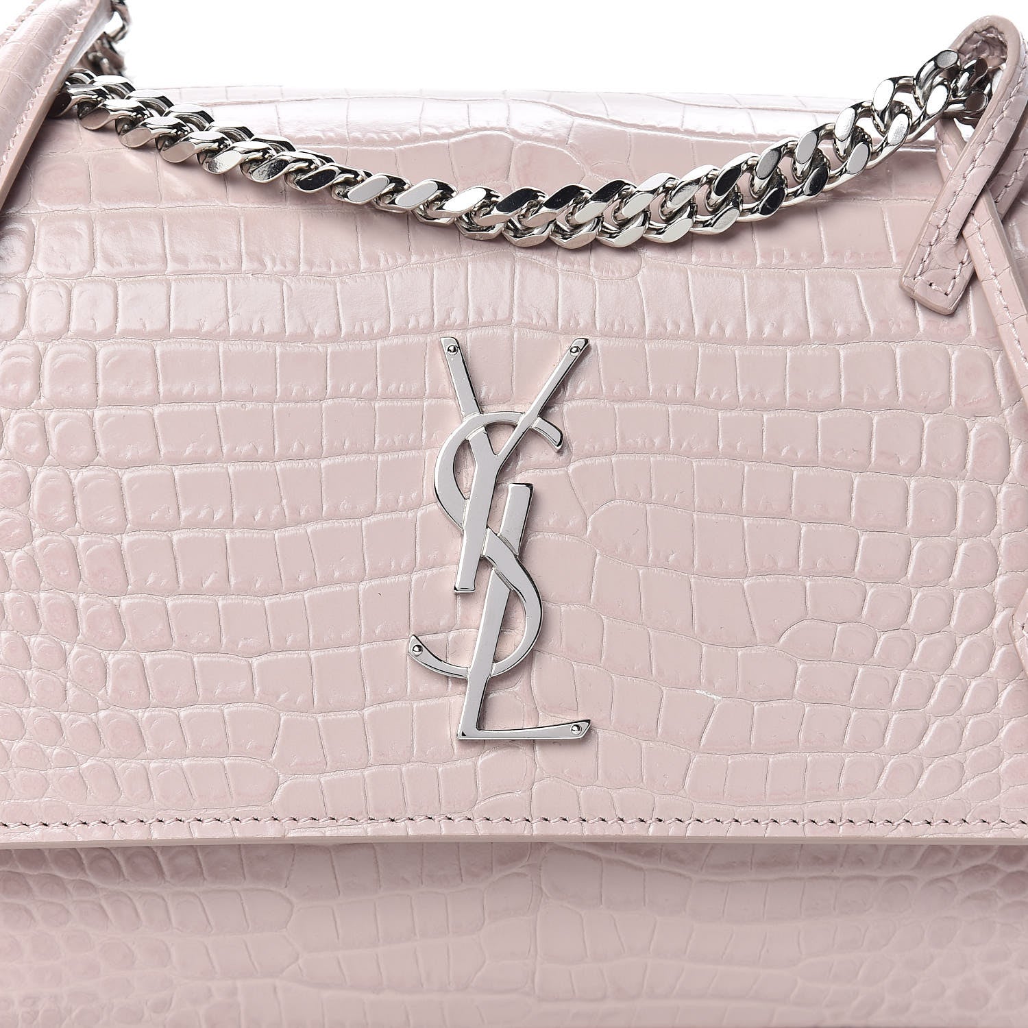 Saint Laurent Calfskin Crocodile Embossed Medium Monogram Sunset Powder Pink 10 of 10