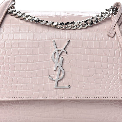 Saint Laurent Calfskin Crocodile Embossed Medium Monogram Sunset Powder Pink 10 of 10