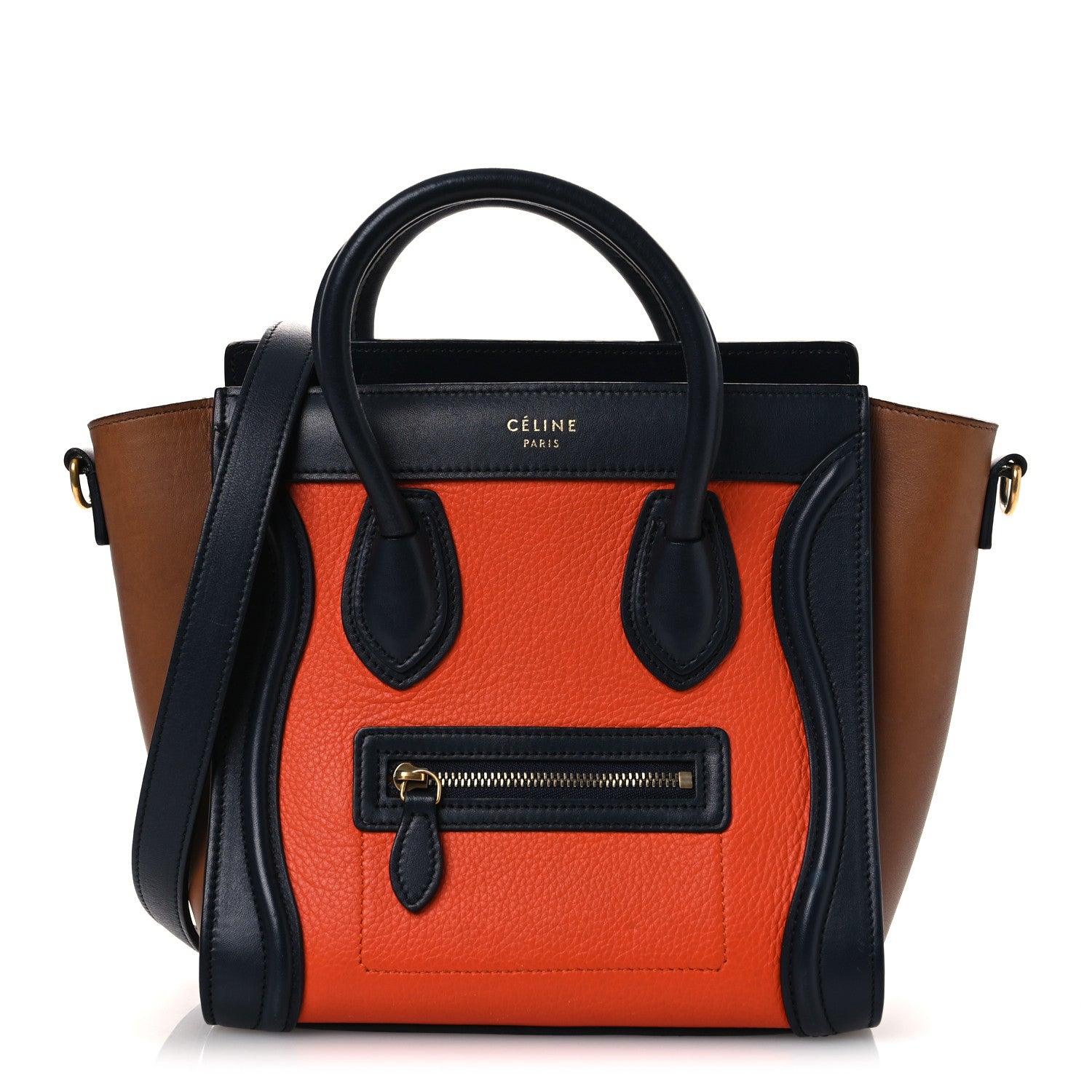 Celine Elephant Calfskin Nano Tri-Color Luggage Bright Orange 1 of 17