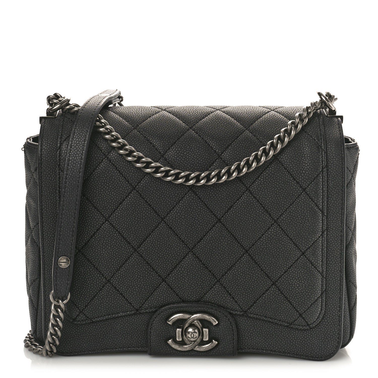 Chanel Washed Caviar Quilted Small Square Turn Around Ligne Flap Dark Grey 1 of 14