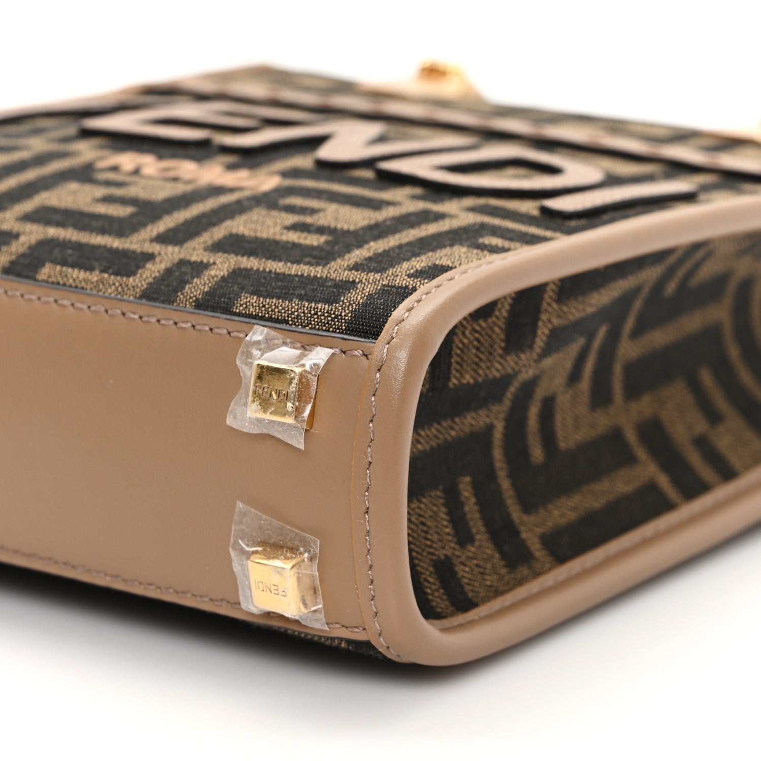 Fendi Fabric Jacquard Vitello Grace FF 1974 Logo Mini Sunshine Shopper Tobacco Moro Sand 10 of 10