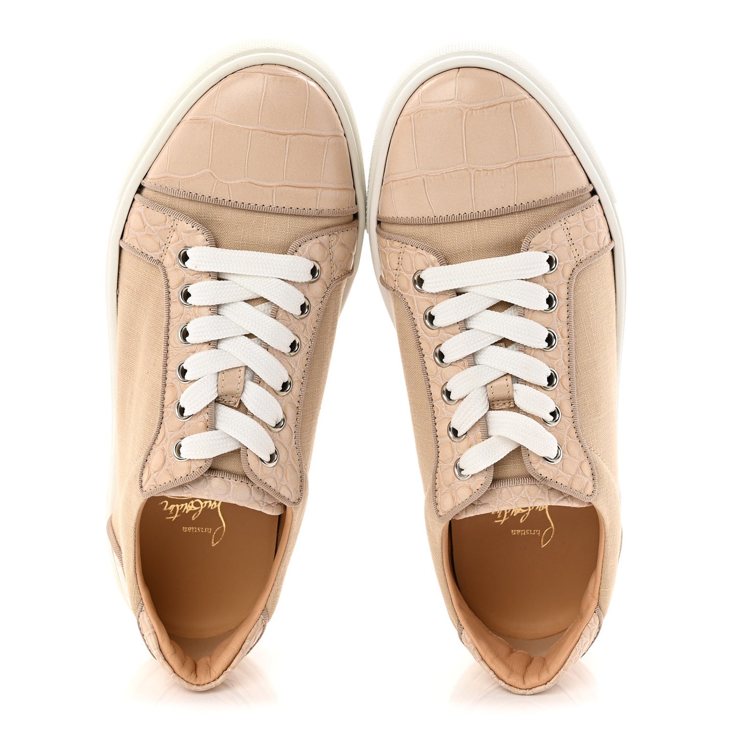 Calfskin Crocodile Embossed Vierissima Orlato Flat Sneakers 38.5 Nougat