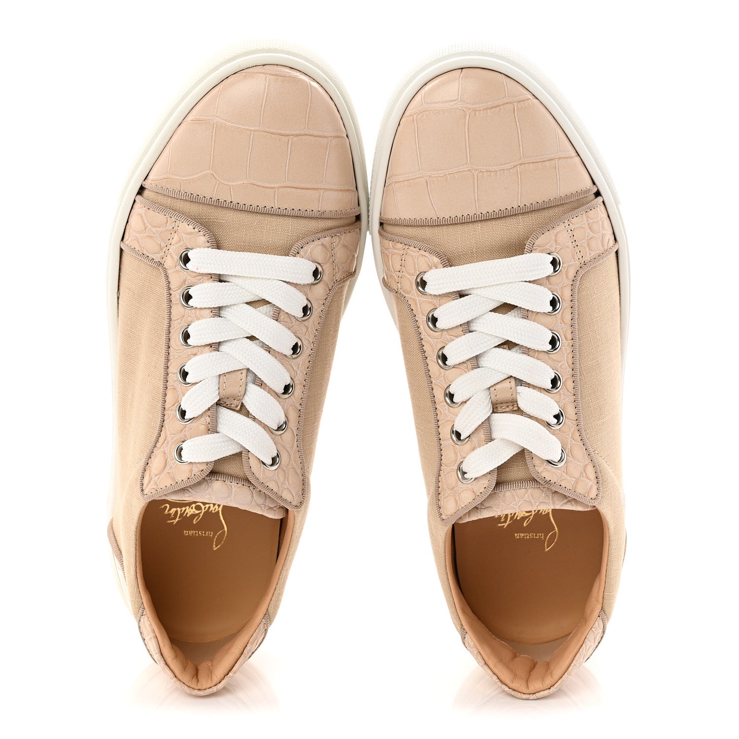 Christian Louboutin Calfskin Crocodile Embossed Vierissima Orlato Flat Sneakers 38.5 Nougat 2 of 9