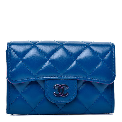 Chanel Lambskin Quilted Flap Card Holder Wallet Blue Pink 1 of 9