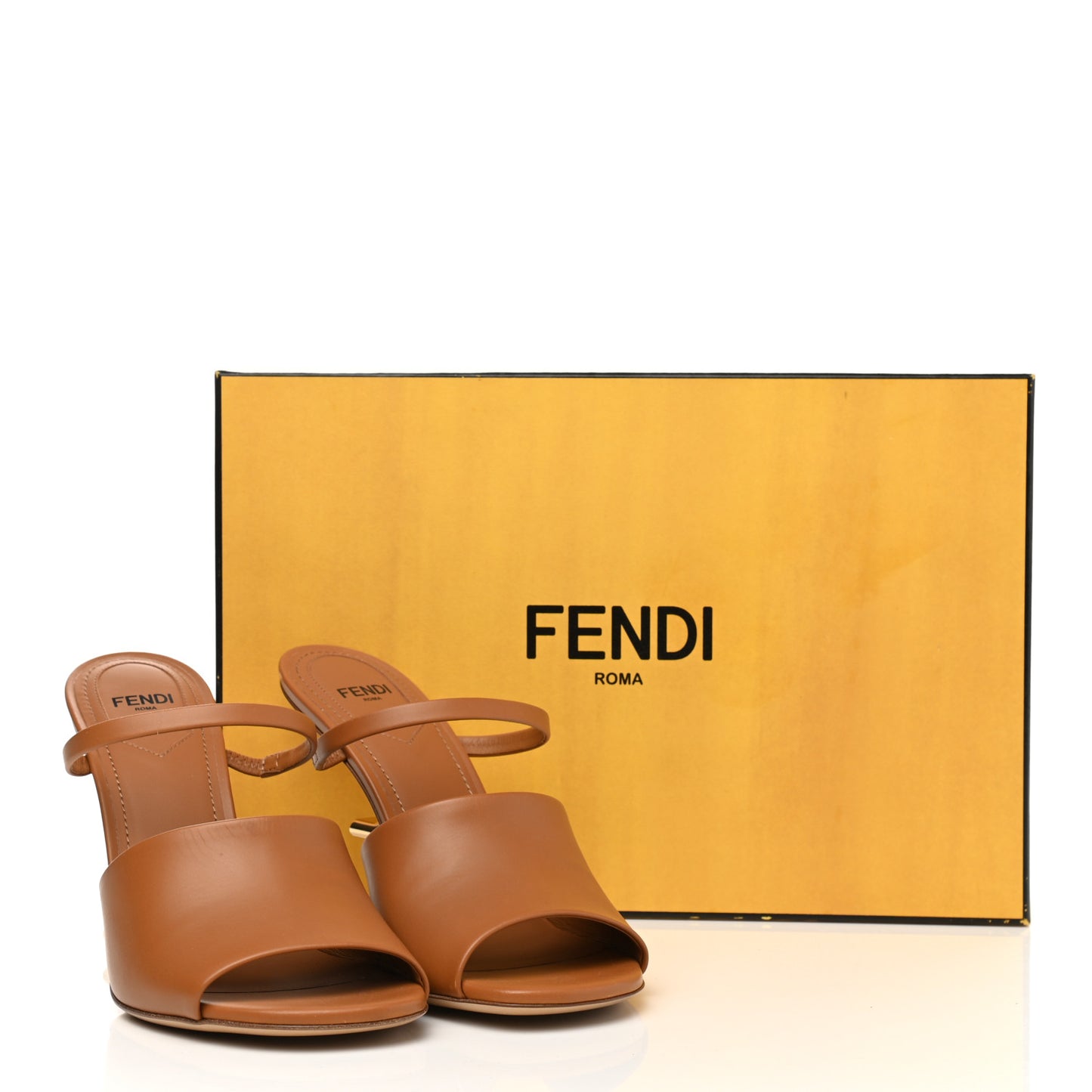 Calfskin Fendi First 95mm Slide Sandals 37.5 Caramello