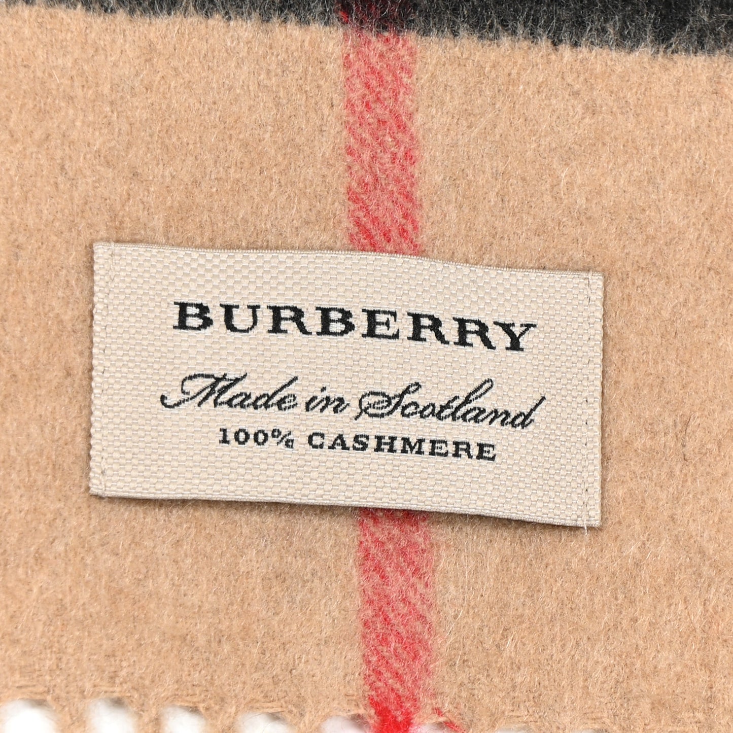 Cashmere Giant Check Fringe Scarf Archive Beige