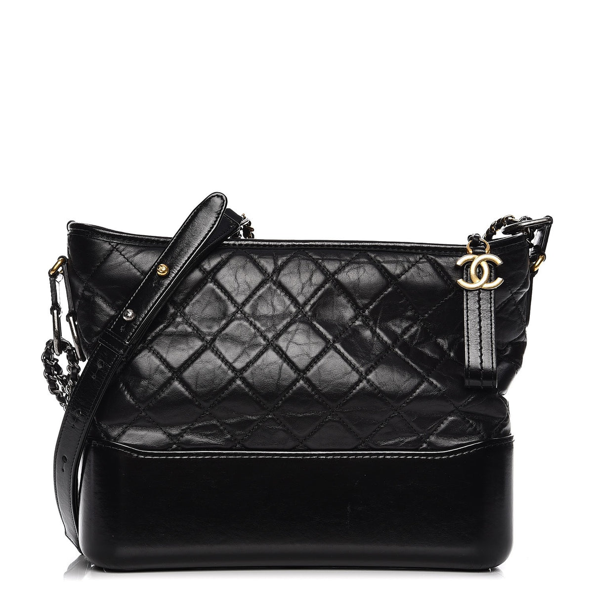 Aged Calfskin Quilted Medium Gabrielle Hobo Black
