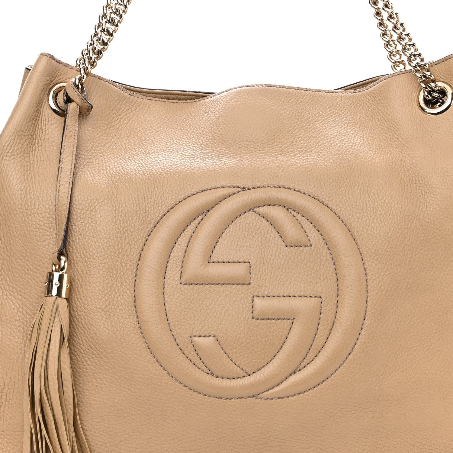 Gucci Pebbled Calfskin Large Soho Chain Shoulder Bag Camelia 8 of 13