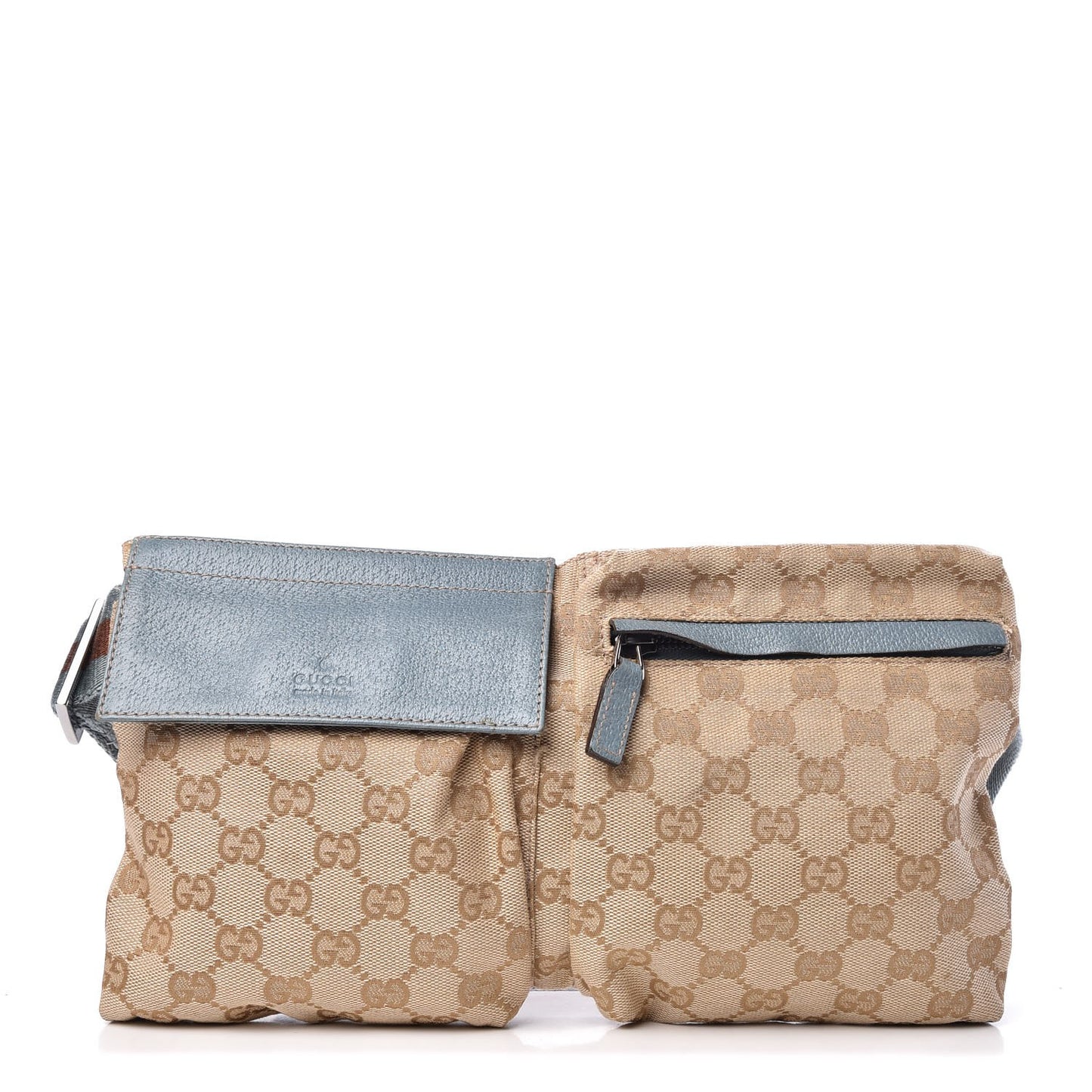 GG Monogram Web Double Pocket Belt Bag Blue