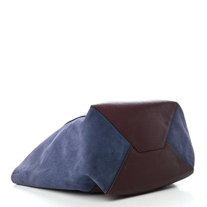 Celine Calfskin Suede Large Phantom Luggage Cabas Burgundy Blue 4 of 13