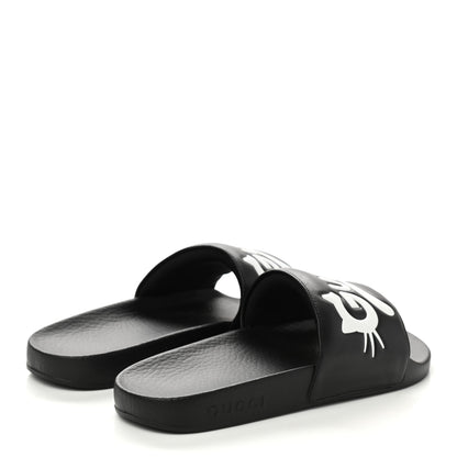 Gucci Nappa Cat Logo Womens Pursuit Slide Sandals 37 Black 4 of 7