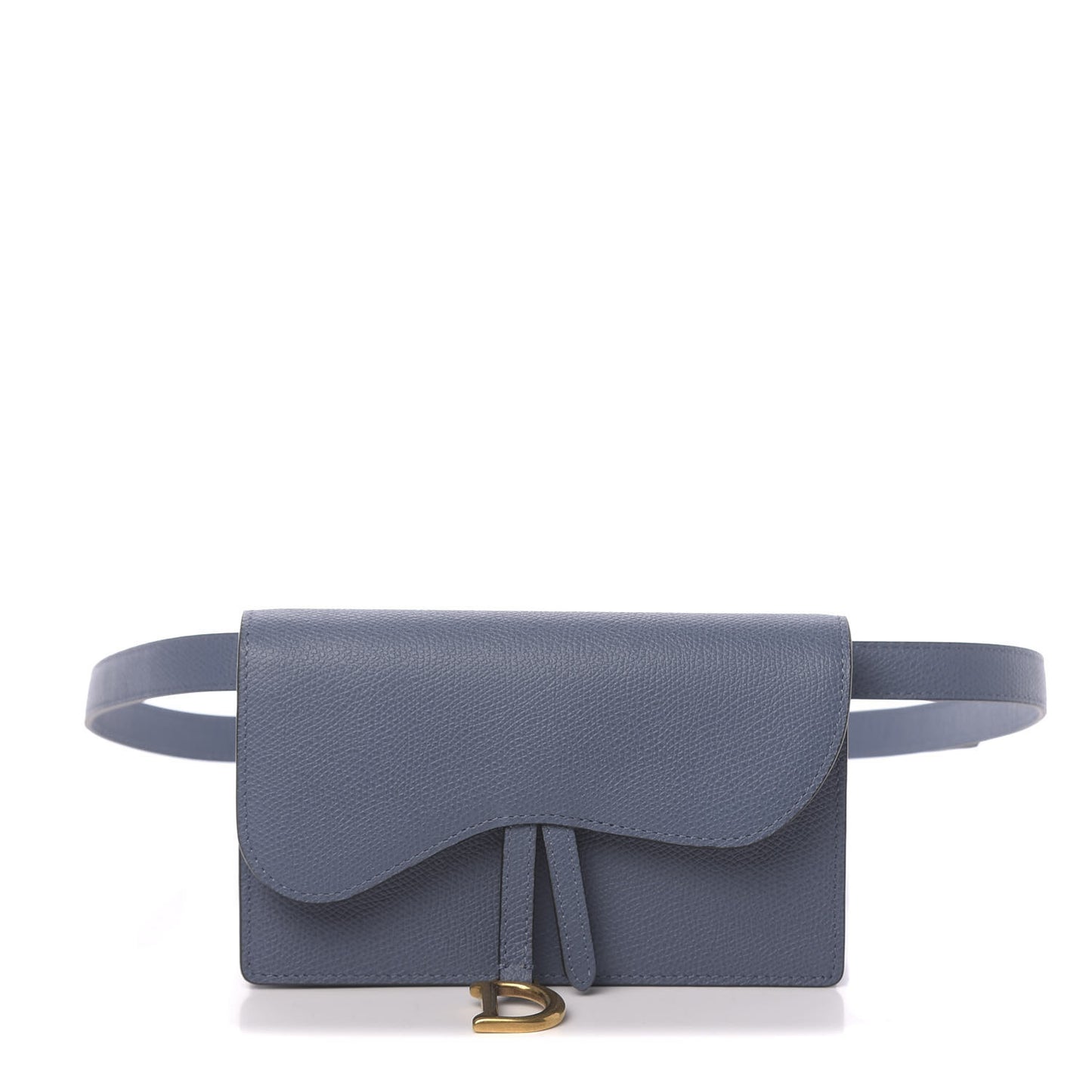 Grained Calfskin Saddle Belt Clutch Denim Blue