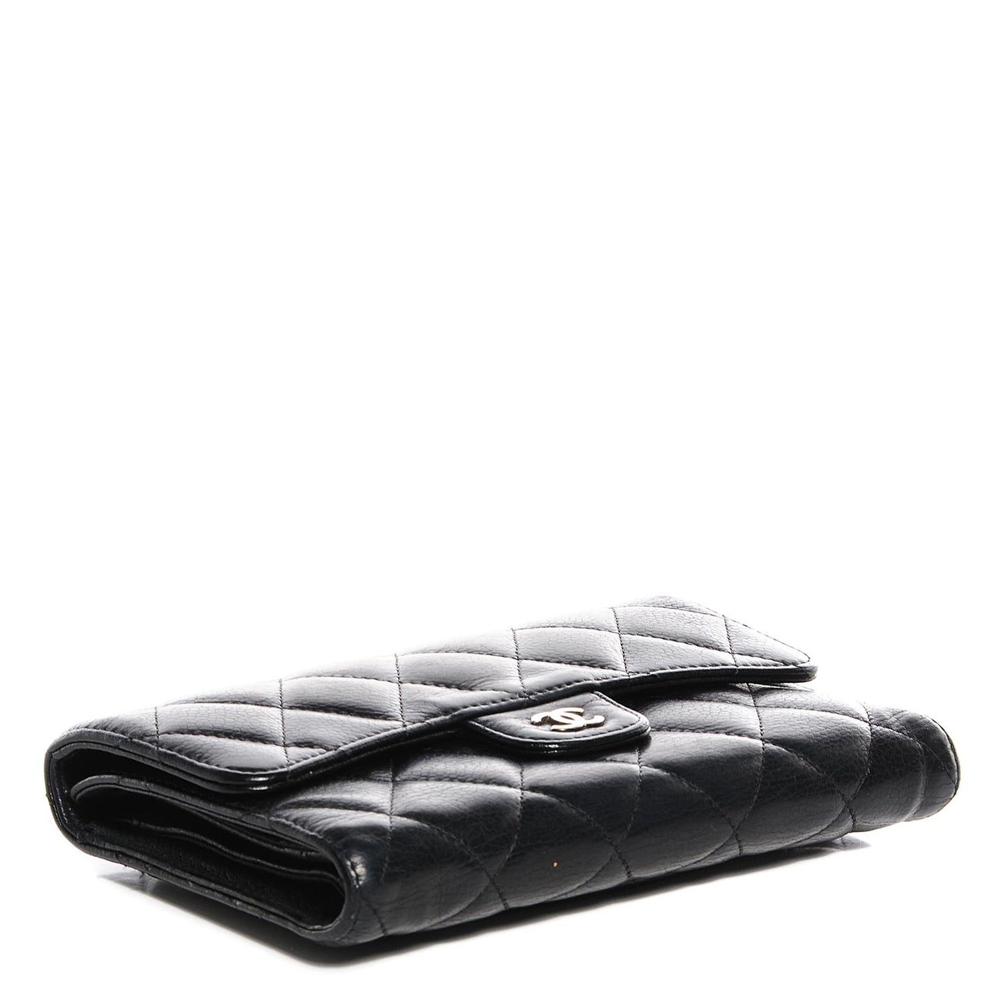 Caviar Quilted Long Flap Wallet Black