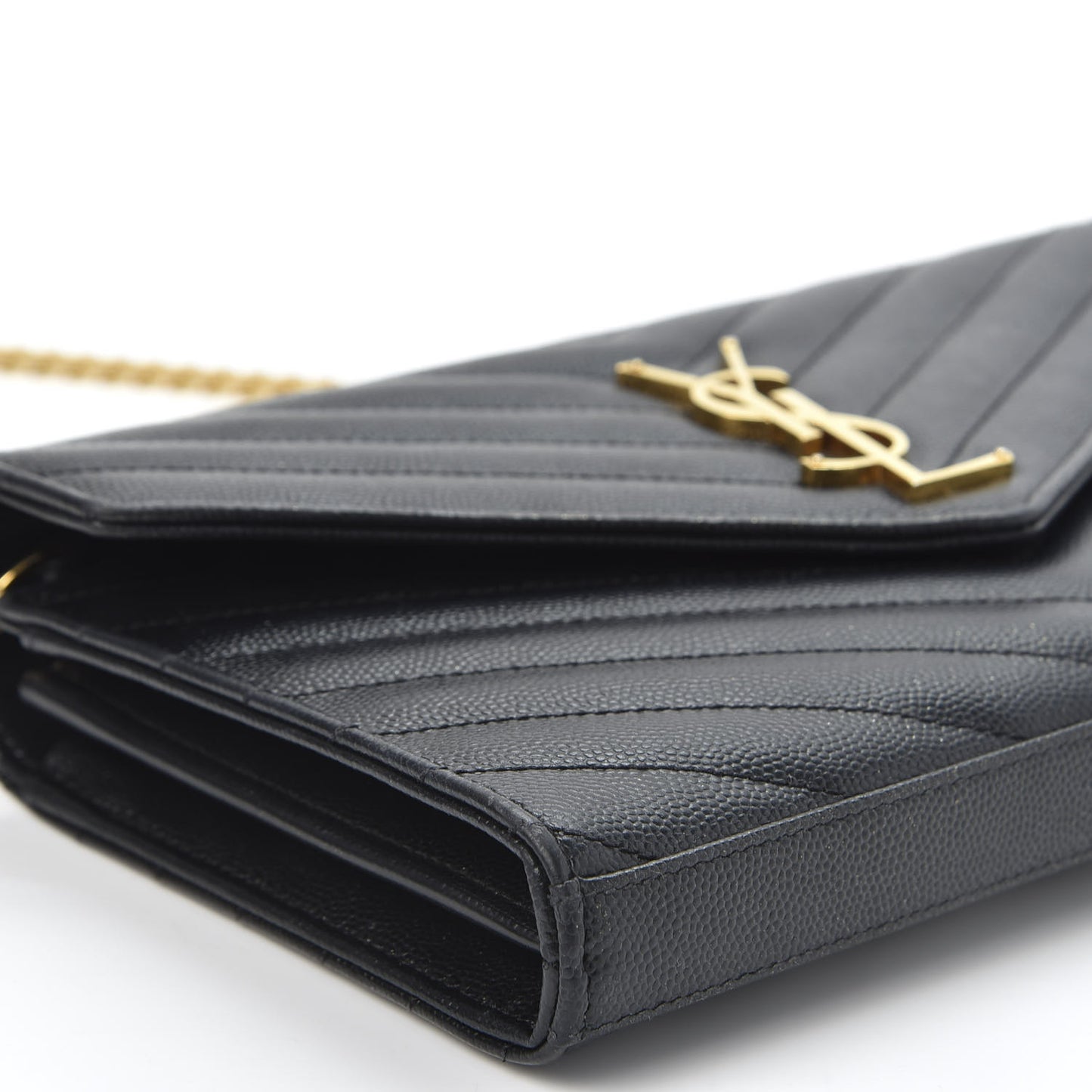 Grain De Poudre Matelasse Chevron Monogram Chain Wallet Black