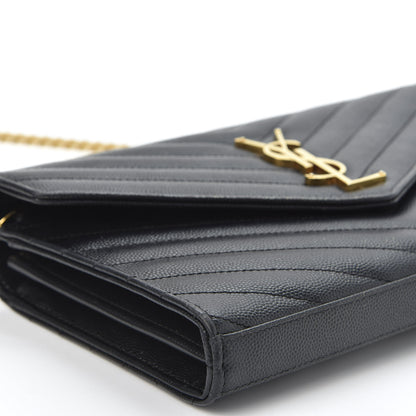 Saint Laurent Grain De Poudre Matelasse Chevron Monogram Chain Wallet Black 5 of 8
