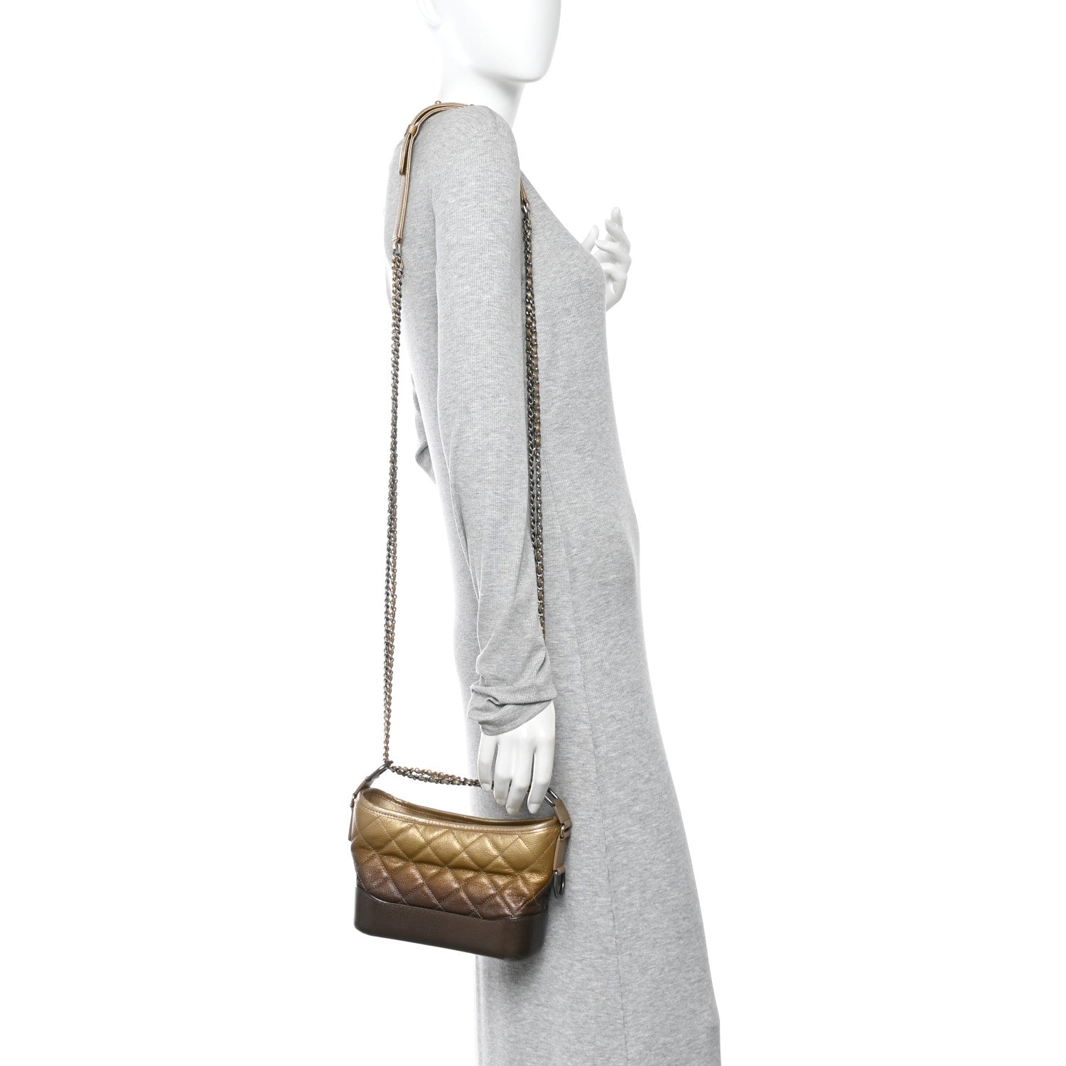 Chanel Metallic Goatskin Quilted Small Gabrielle Hobo Gold Bronze 2 of 13