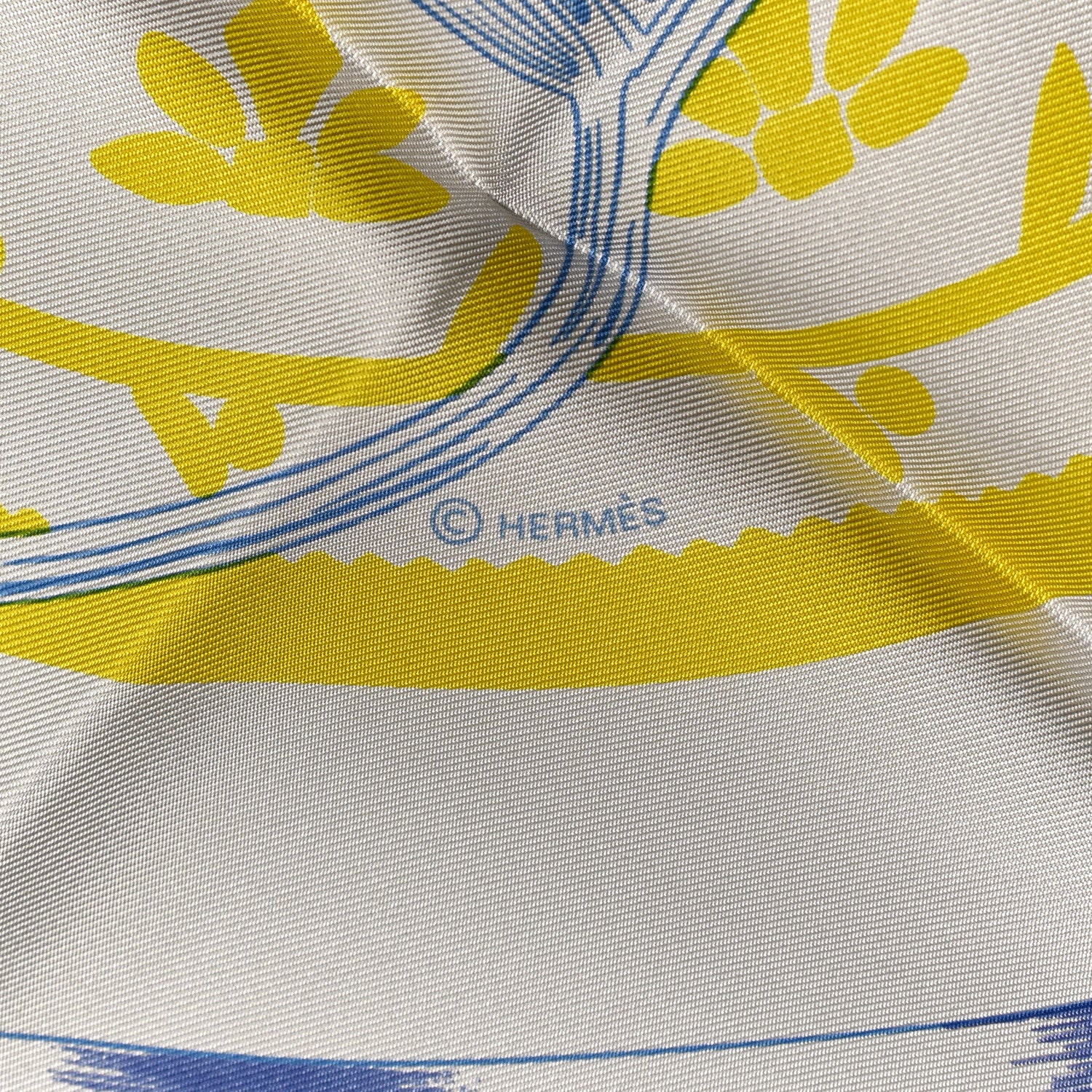 Hermes Silk Etriers Scarf 90 Argent Jaune Encre 5 of 6