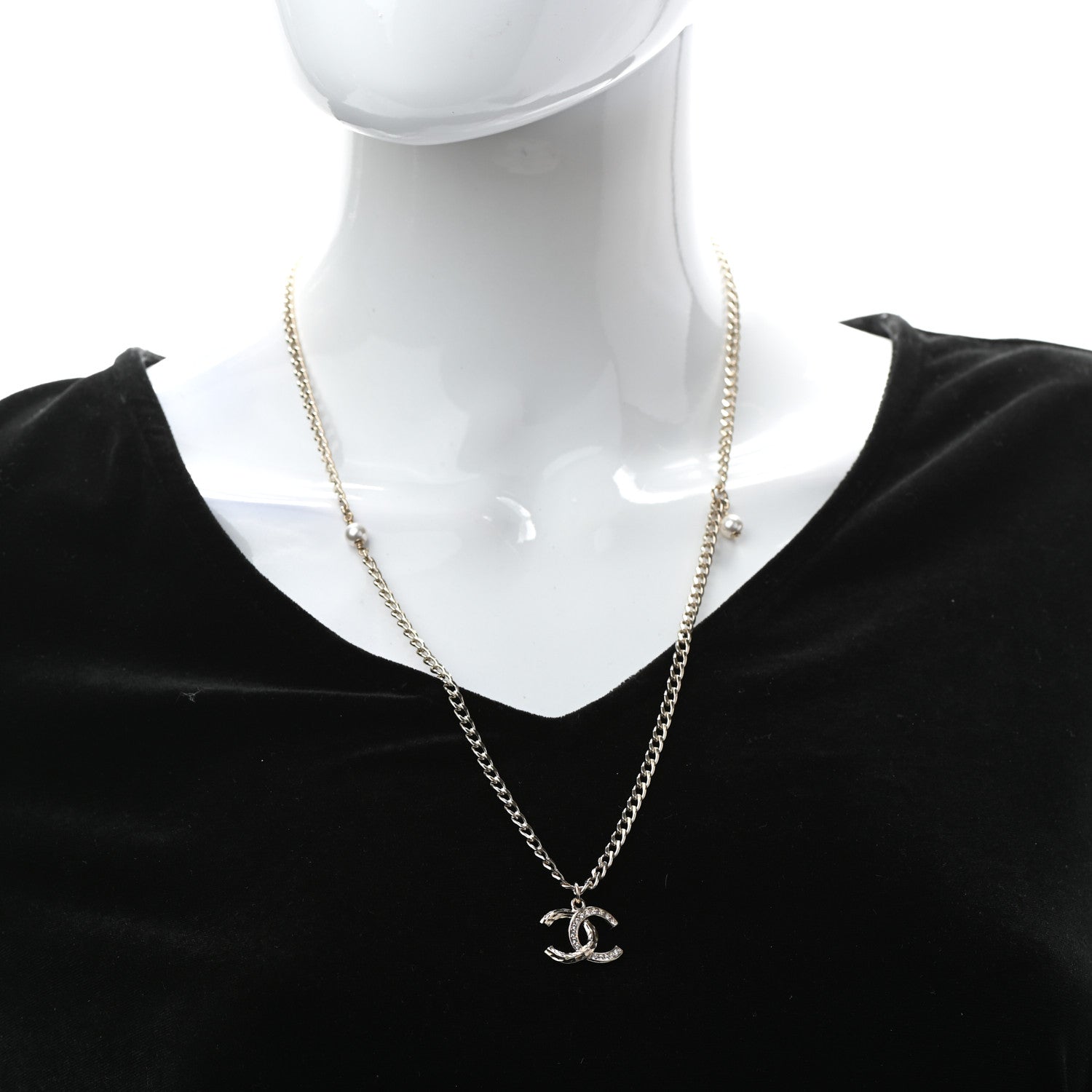 Chanel Pearl Crystal CC Necklace Gold 2 of 5