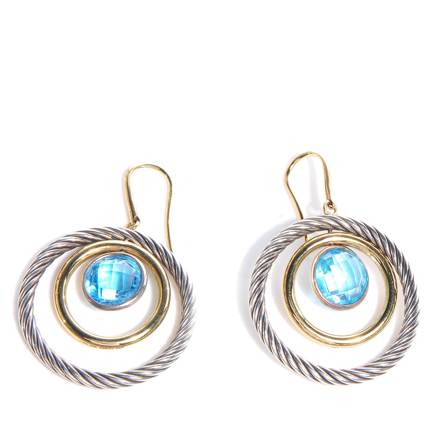 18K Yellow Gold Sterling Silver Blue Topaz Mobile Earrings