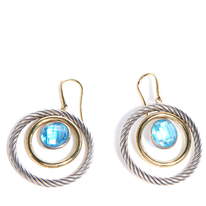 David Yurman 18K Yellow Gold Sterling Silver Blue Topaz Mobile Earrings 1 of 4