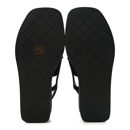 Chanel Suede Calfskin Platform CC Sandals 35 Black 6 of 10
