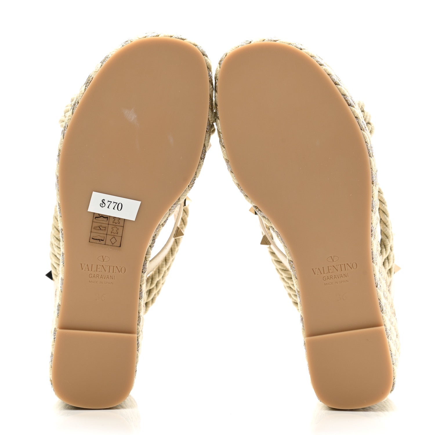 Valentino Garavani Calfskin Silk Rockstud Torchon Espadrille Wedge 25/95mm Slide Sandals 36 Light Ivory 5 of 9