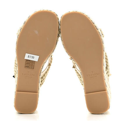 Valentino Garavani Calfskin Silk Rockstud Torchon Espadrille Wedge 25/95mm Slide Sandals 36 Light Ivory 5 of 9