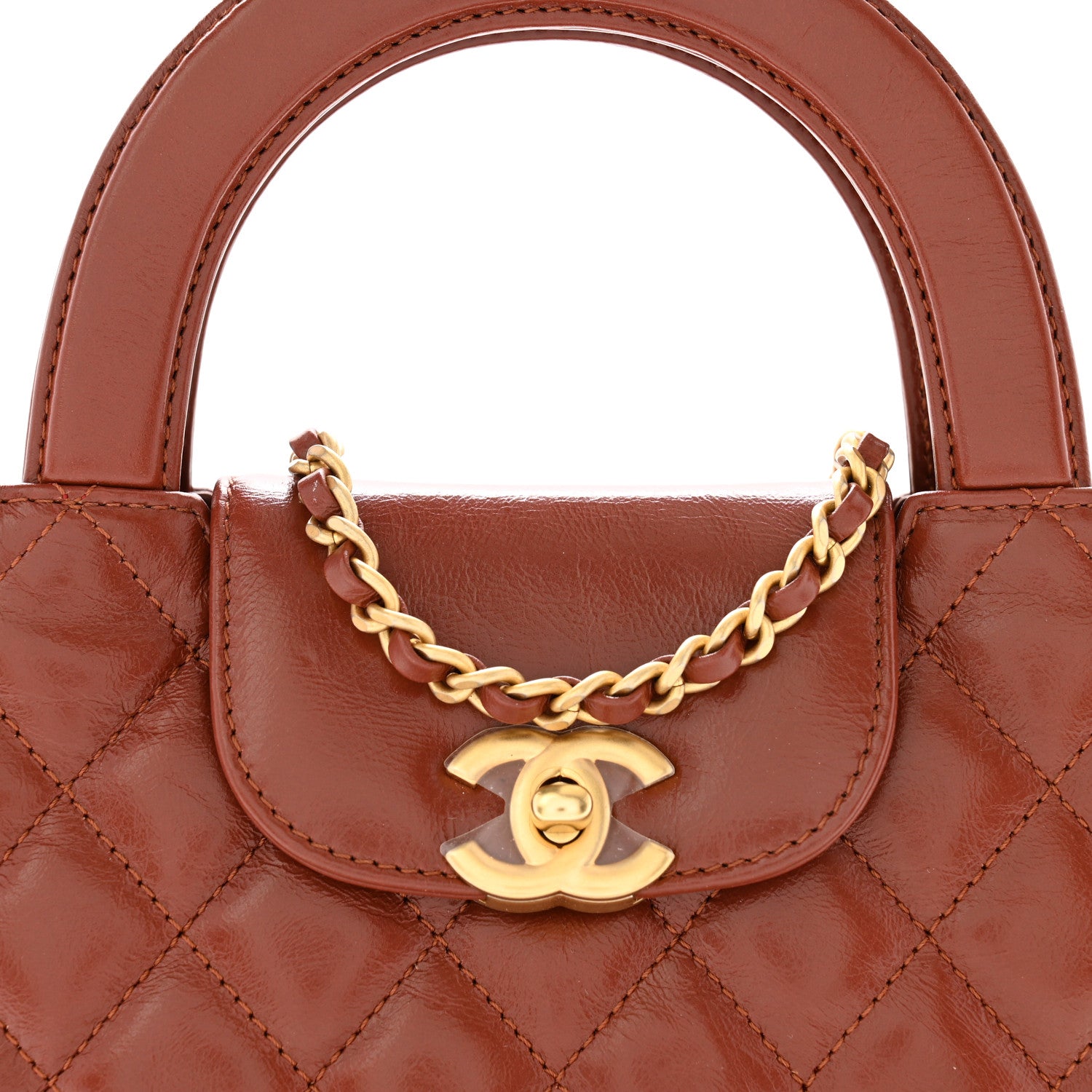 Chanel Shiny Aged Calfskin Quilted Nano Kelly Shopper Brown 8 of 10