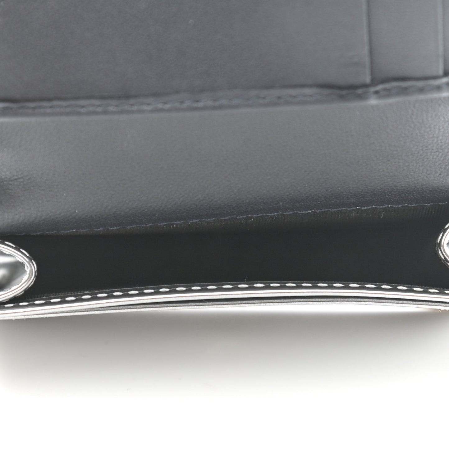 Metallic Patent Micro-Cannage Lady Dior Card Holder Silver