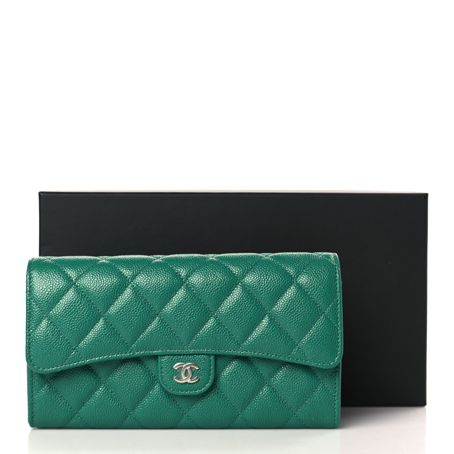 Chanel Caviar Quilted Large Gusset Flap Wallet Green 8 of 8