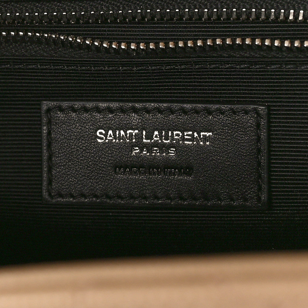 Saint Laurent Grain De Poudre Textured Mixed Matelasse Triquilt Large Monogram Satchel Natural Tan 6 of 8