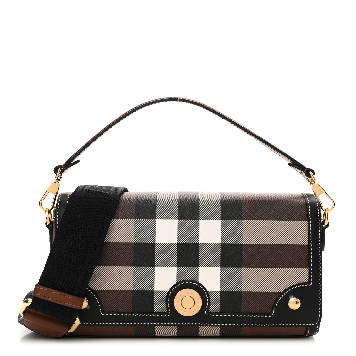 Calfskin Giant Check E-Canvas Elongated Note Crossbody Bag Dark Birch Brown