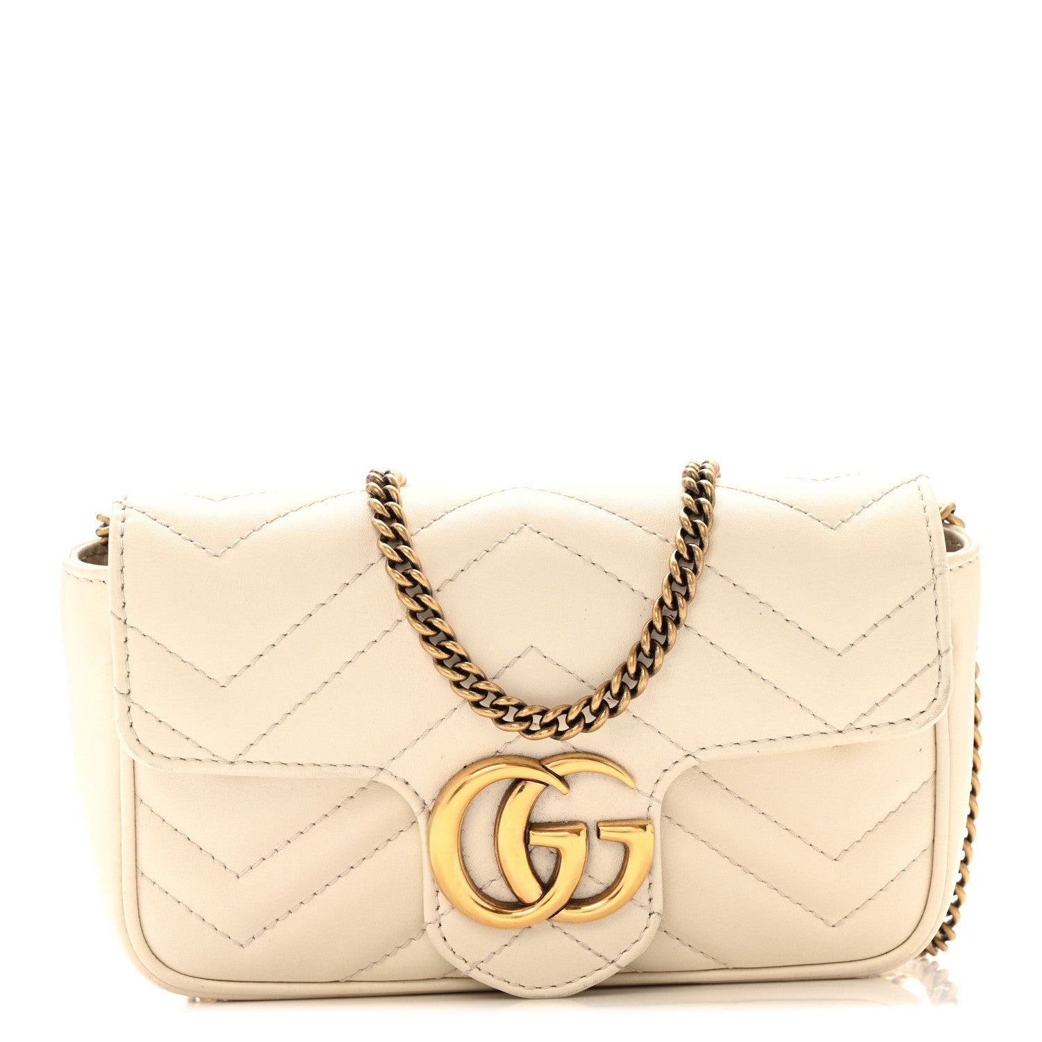 Gucci Calfskin Matelasse Super Mini GG Marmont Shoulder Bag White 1 of 16