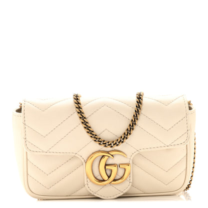 Gucci Calfskin Matelasse Super Mini GG Marmont Shoulder Bag White 1 of 16