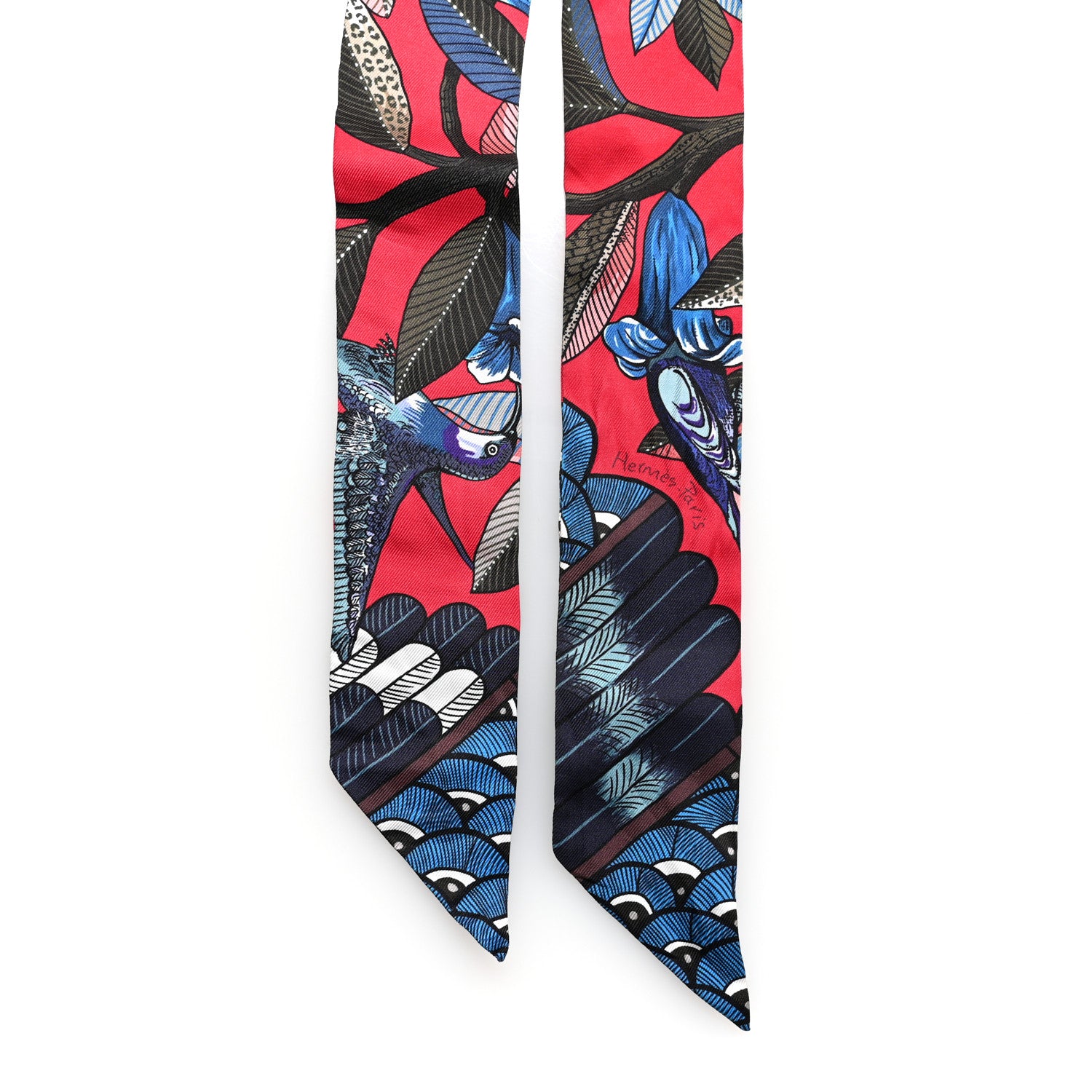 Hermes Silk Tree Of Song Twilly Rouge Bronze Bleu 2 of 4