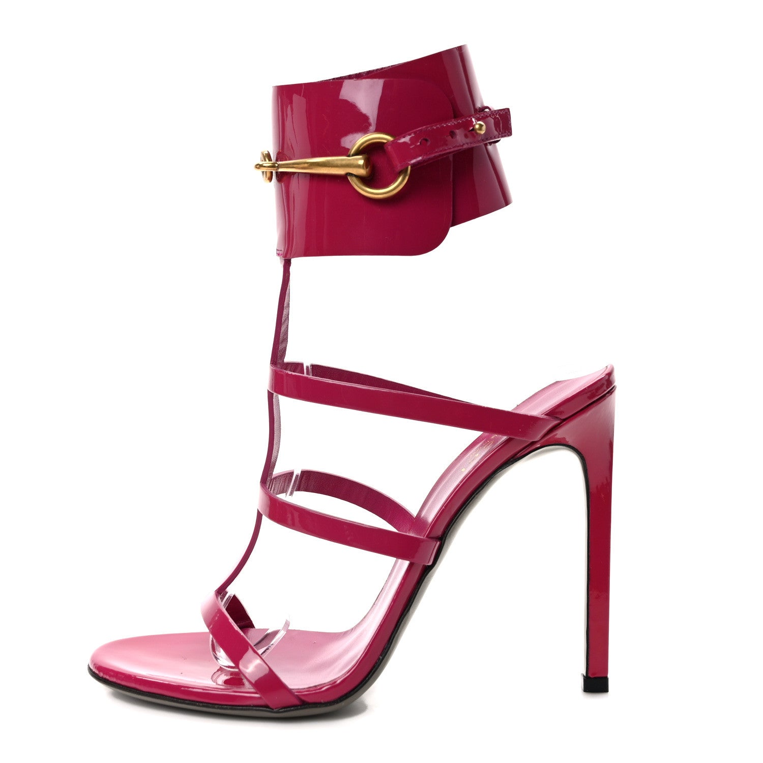 Gucci Vernice Crystal Ursula Ankle Wrap Caged Sandals 37.5 Deep Cobalt 1 of 7