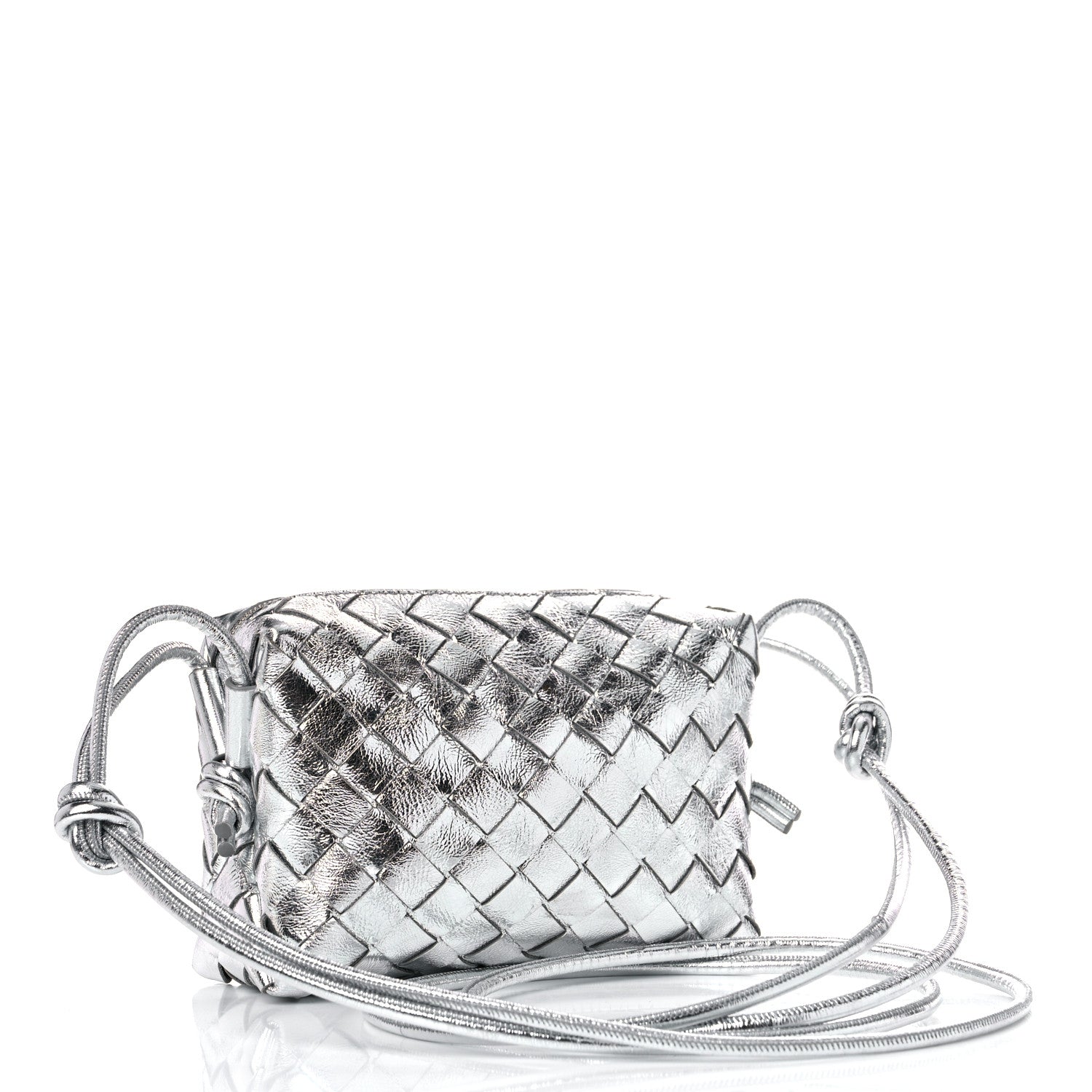 Bottega Veneta Metallic Calfskin Intrecciato Mini Loop Camera Bag Silver 3 of 10