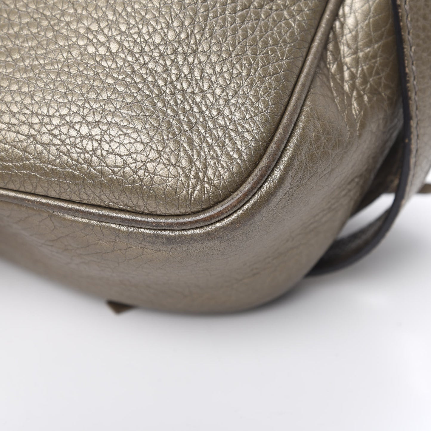 Metallic Pebbled Calfskin Small Soho Disco Bag Golden Beige