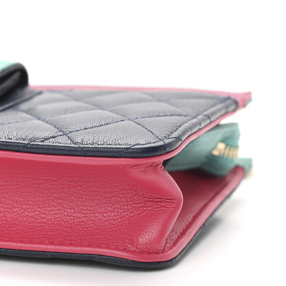 Chanel Goatskin Quilted Tri-Color In & Out Chain Wallet Navy Turquoise Pink 11 of 12