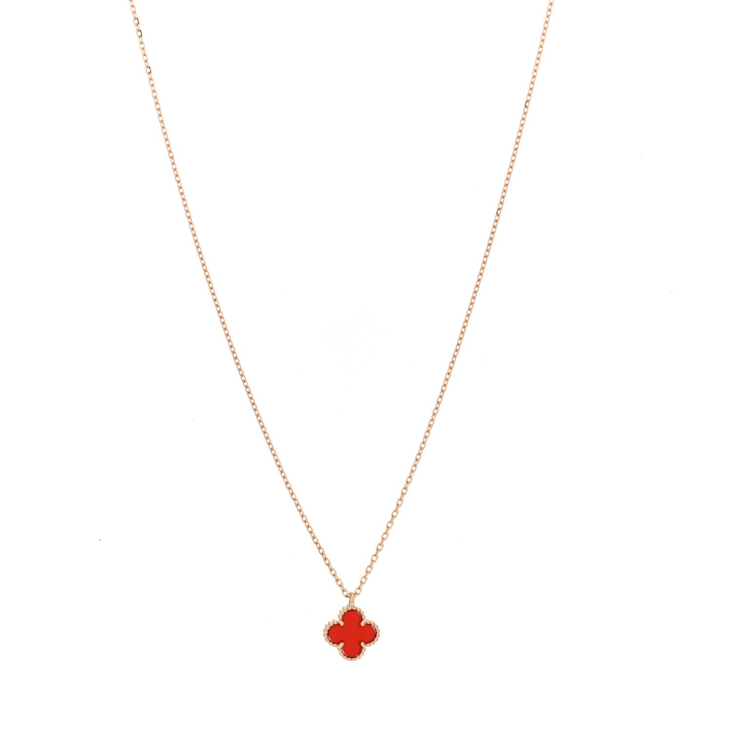 Van Cleef & Arpels 18K Rose Gold Carnelian Sweet Alhambra Pendant Necklace 1 of 5