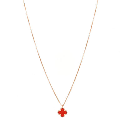 Van Cleef & Arpels 18K Rose Gold Carnelian Sweet Alhambra Pendant Necklace 1 of 5