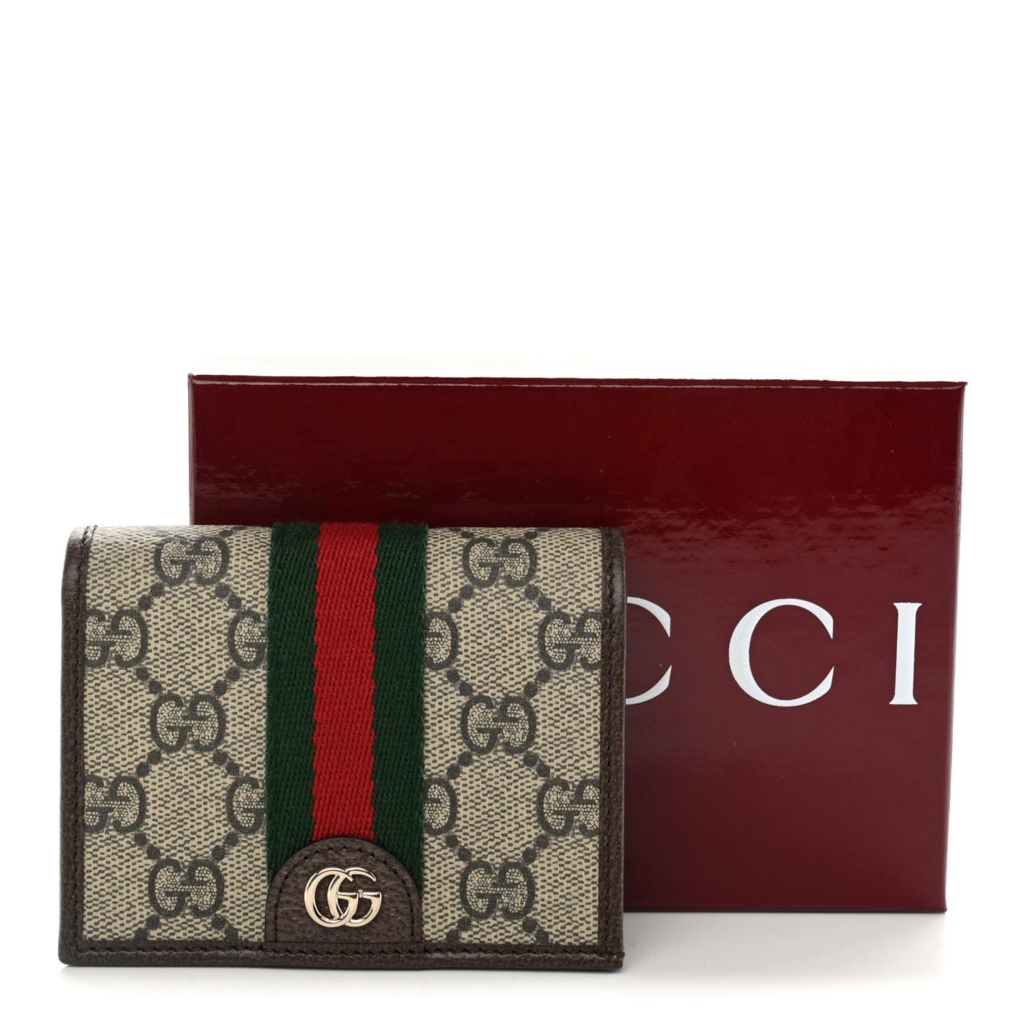 GG Supreme Monogram Web Ophidia Small Wallet Beige Dark Brown