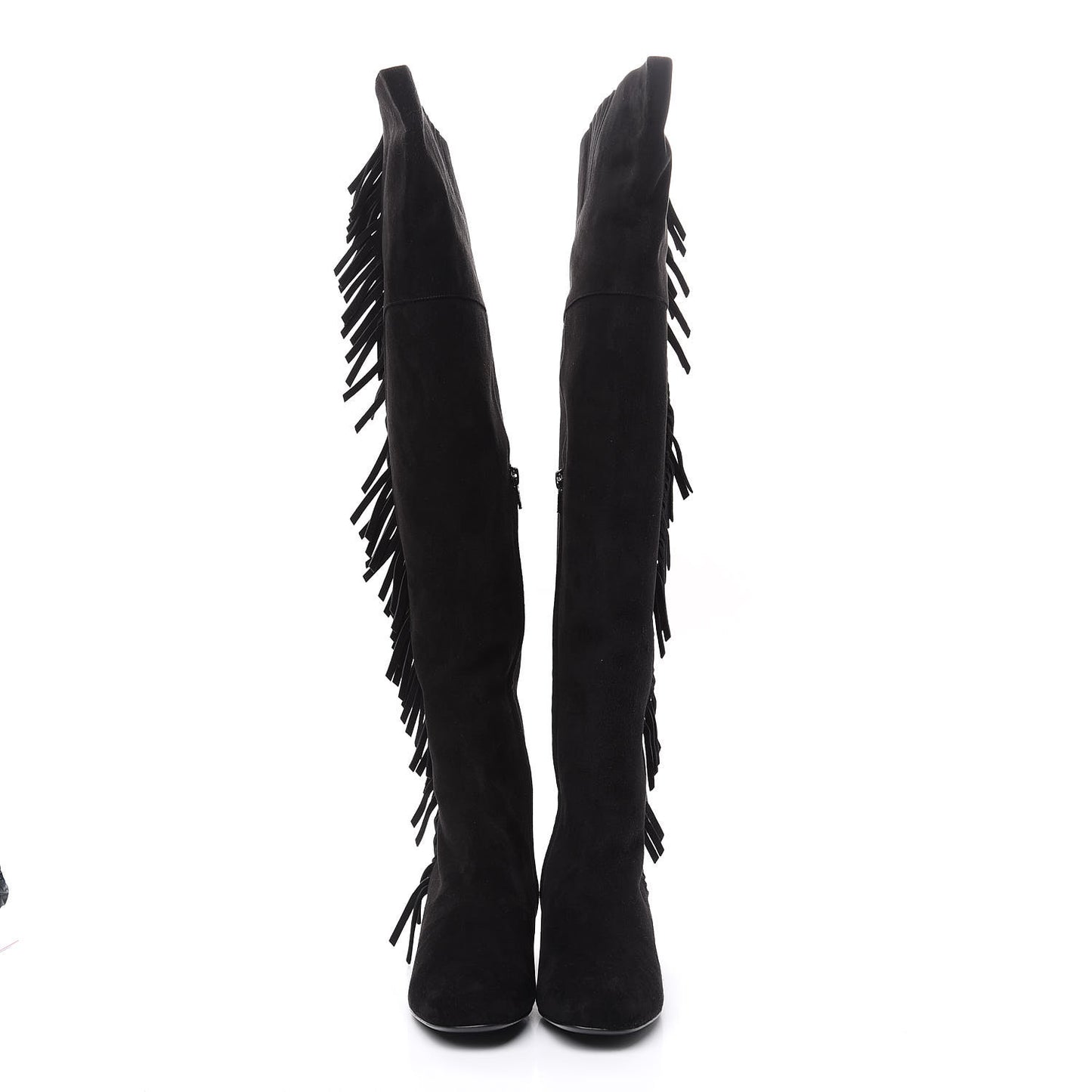 Suede Goatskin BB 20 Over The Knee Fringed Boots 37.5 Black