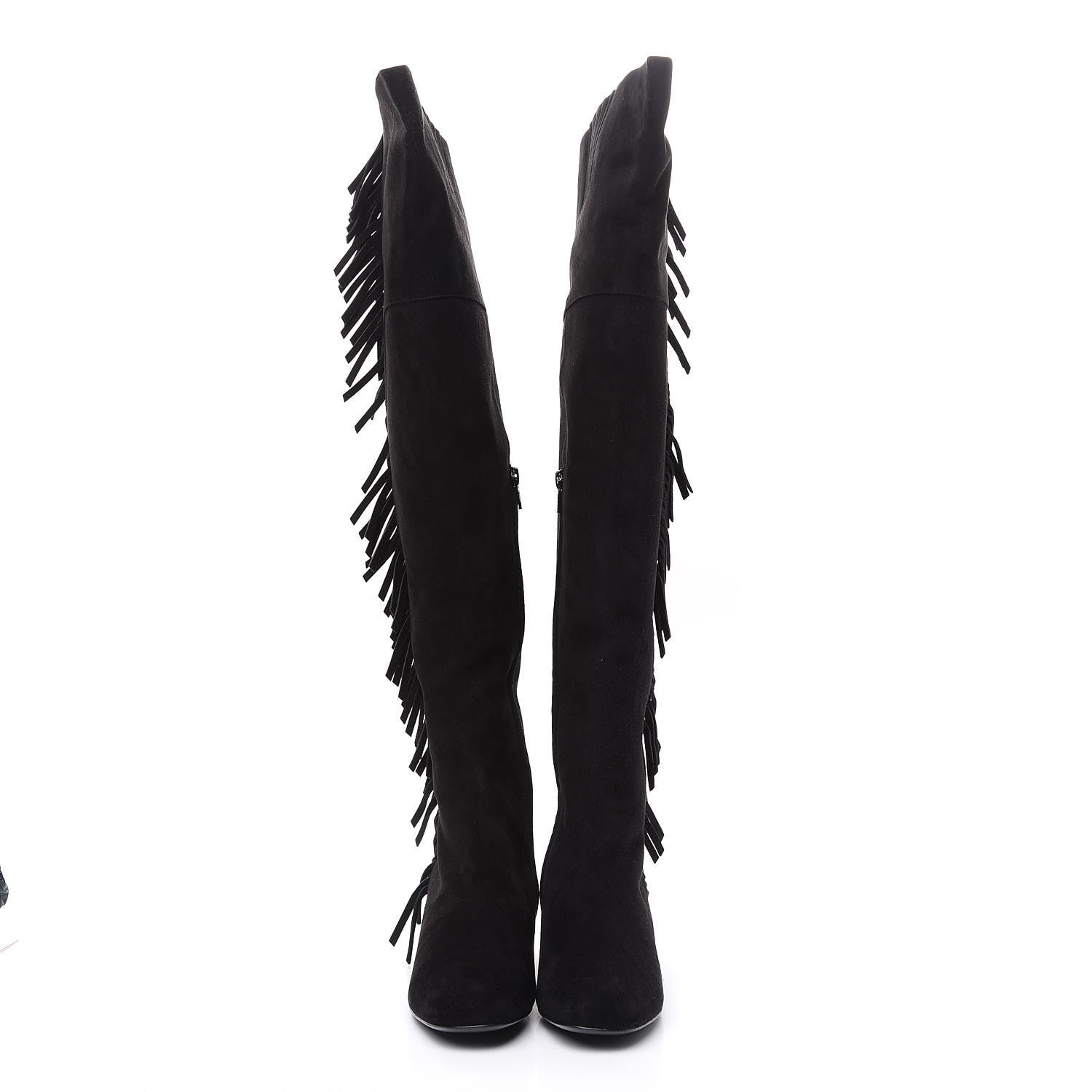 Saint Laurent Suede Goatskin BB 20 Over The Knee Fringed Boots 37.5 Black 2 of 7